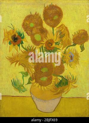 Tournesols sur fond jaune par Van Gogh, 1889. Musée Van Gogh, Amsterdam Banque D'Images