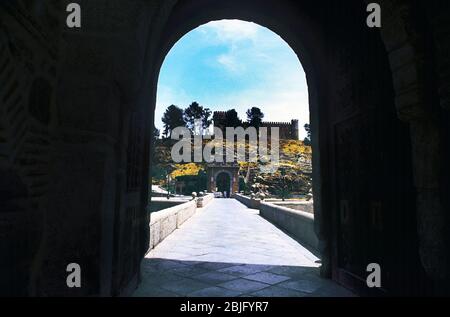 Toledo Espagne pont romain et Puente de Alcantara & Castle - Castillo de San Servando Banque D'Images