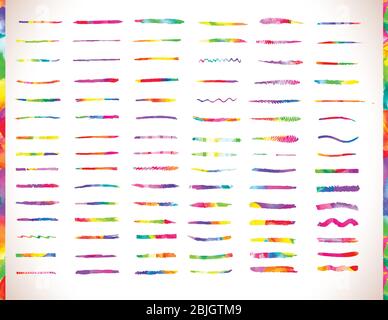 Grand jeu de traits colorés à l'aquarelle. Illustration de Vecteur