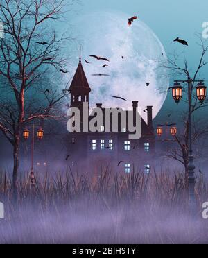 Manoir hanté pour halloween, rendu en relief Banque D'Images