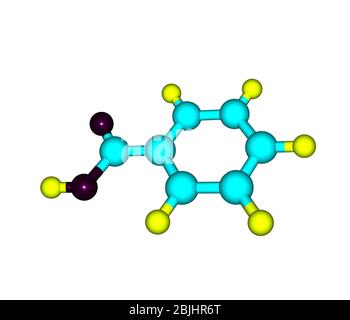 L'acide benzoïque (C7H6O2) est un solide cristallin incolore et un acide carboxylique aromatique simple Banque D'Images