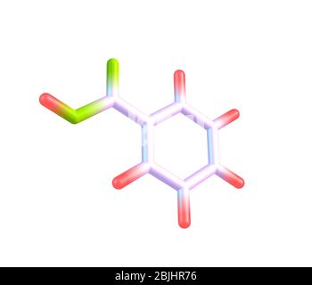 L'acide benzoïque (C7H6O2) est un solide cristallin incolore et un acide carboxylique aromatique simple Banque D'Images