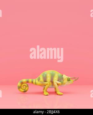 Chameleon sur fond couleur pastel, rendu 3d Banque D'Images