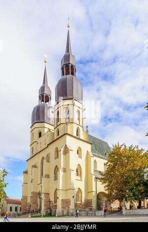 Trnava, Slovaquie - 24 septembre 2013 : vue sur la basilique Saint-Nicolas, avec les habitants et les visiteurs, à Trnava, en Slovaquie Banque D'Images