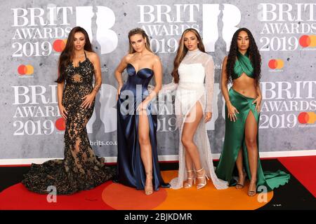 Little Mix participe aux BRIS Awards 2019 à l'O2 Arena le 20 février 2019 à Londres, au Royaume-Uni. Banque D'Images