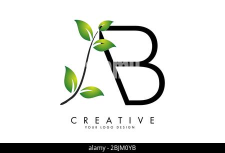 Feuilles lettres AB UN logo Blogo Design avec feuilles vertes sur une branche. Lettres AB avec concept de nature. Illustration vectorielle ECO et biologique. Illustration de Vecteur