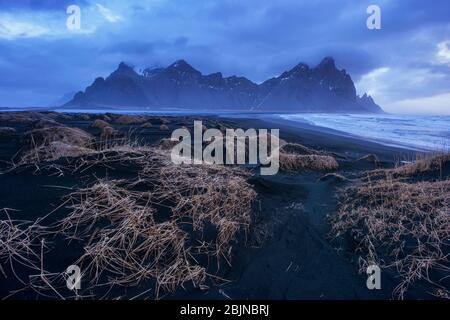 Vestrahorn, péninsule de Stokknes, Islande Banque D'Images