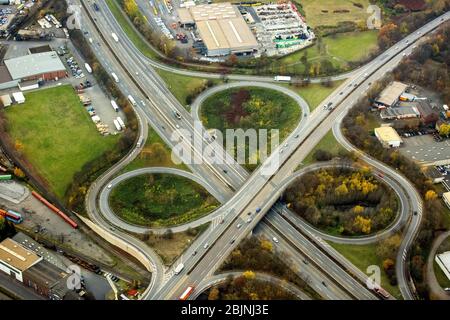 Autoroute A 40, sortie Duisburg-Haefen, 23.11.2016, vue aérienne, Allemagne, Rhénanie-du-Nord-Westphalie, région de la Ruhr, Duisburg Banque D'Images