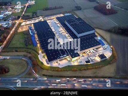 Centre de distribution d'Edeka Hamm, 23.11.2016, vue aérienne, Allemagne, Rhénanie-du-Nord-Westphalie, région de la Ruhr, Hamm Banque D'Images