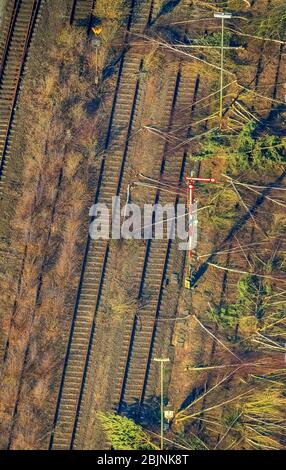 Zone de développement du terrain désaffecté et inutilisé sur l'ancien chantier de triage et la gare de Deutsche Bahn dans le district de Dellviertel, 26.01.2017, vue aérienne, Allemagne, Rhénanie-du-Nord-Westphalie, région de la Ruhr, Duisburg Banque D'Images