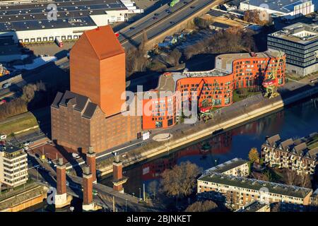 NRW State Archives bâtiment sur un ancien quai du port intérieur de Duisburg, 29.11.2016, vue aérienne, Allemagne, Rhénanie-du-Nord-Westphalie, région de la Ruhr, Duisburg Banque D'Images