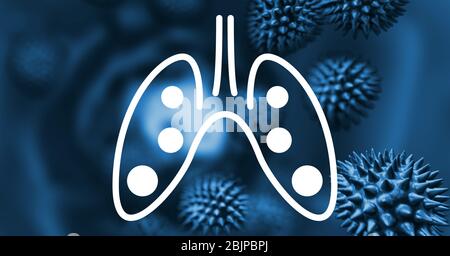 L'illustration numérique des poumons humains signe sur macro Coronavirus cellules du Covid-19 flottant Banque D'Images