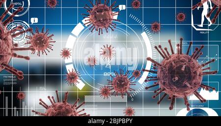 Illustration numérique de la lecture de la portée et de la macro Coronavirus Covid-19 cellules se propageant Banque D'Images