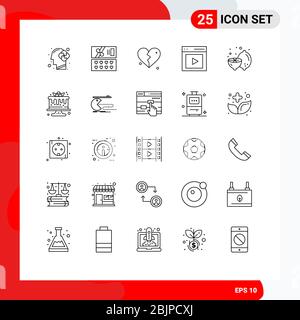 25 interface utilisateur Line Pack de signes et symboles modernes de nourriture, de vie, d'amour, d'utilisateur, de contenu Editable Vector Design Elements Illustration de Vecteur