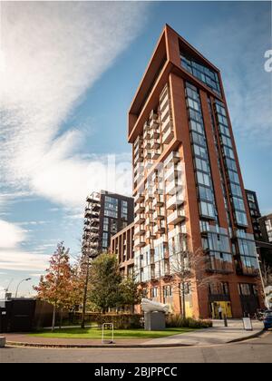 Appartements contemporains, neuf Elms, Londres. Aménagement de la zone industrielle de Wandsworth avec l'ambassade des États-Unis et la centrale électrique de Battersea. Banque D'Images