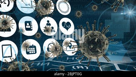 Illustration numérique de la macro Coronavirus cellules de Covid-19 flottant Banque D'Images