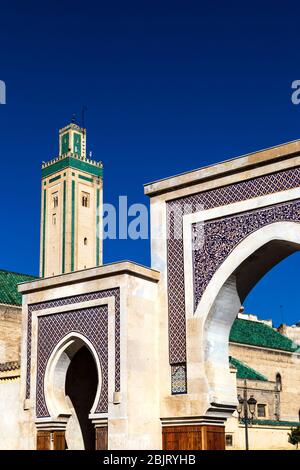 Le minaret de la mosquée de Kairaouine à l'Université Al Quaraouiyine, Fes, Maroc Banque D'Images