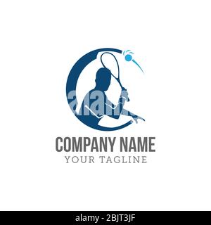 modèle de silhouette vectorielle stylisée, emblème ou logo du joueur de tennis Illustration de Vecteur