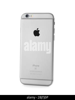 KIEV, UKRAINE - 24 NOVEMBRE 2017: Vue arrière de l'iPhone 6 s Space Gray sur fond blanc Banque D'Images