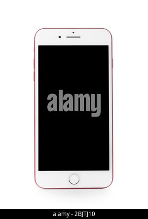 KIEV, UKRAINE - 24 NOVEMBRE 2017: Red iPhone 7 plus avec écran vide sur fond blanc Banque D'Images