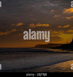 chasser la falaise, la falaise de boulby et la tête falmbrugueuse de redcar, north yorkshire, royaume-uni Banque D'Images