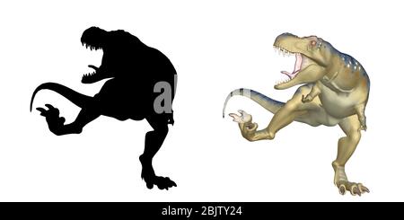 Dinosaure Tyrannosaurus Rex avec la grande silhouette noire, rendu 3d illustration. Banque D'Images