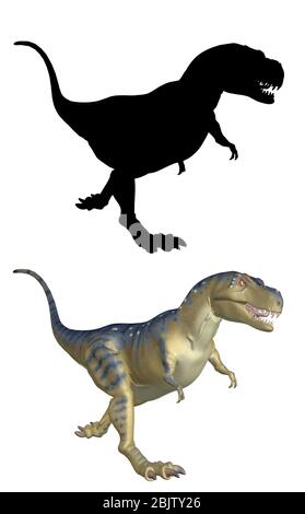 Dinosaure Tyrannosaurus Rex avec la grande silhouette noire, rendu 3d illustration. Banque D'Images