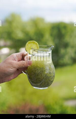 Boisson végétarienne indonésienne es Timun Serut à base de concombre, jus de citron vert et graines de basilic Banque D'Images