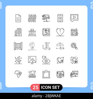 25 interface utilisateur Line Pack de signes et symboles modernes de chat, vidéo, campagnes, cellule, mail éléments de conception vectoriel éditable Illustration de Vecteur