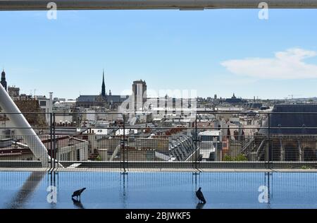 Cathédrale notre-Dame de Paris du Centre Pompidou. Vue sur les tours, les toits en bois revêtus de plomb et Spire, la Fleche. Paris, France. 12 août 2018. Banque D'Images