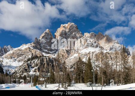 Domaine skiable de Monte Cristallo, Cortina d’Ampezzo, Vénétie, Italie Banque D'Images