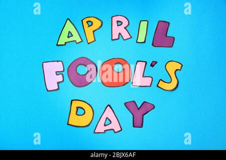 Expression « avril Fool's day » sur fond couleur Banque D'Images