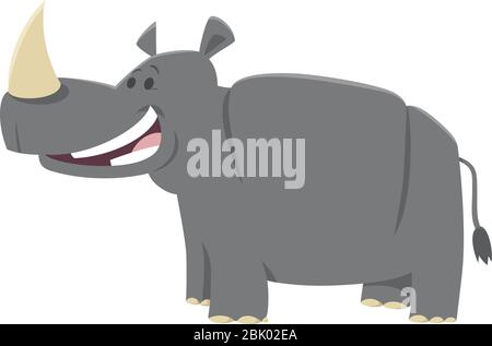 Illustration de dessin animé de personnage drôle de Rhino ou Rhinoceros Wild Animal Comic Illustration de Vecteur