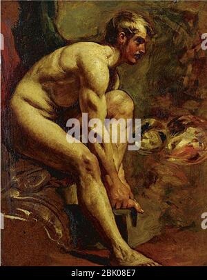 Homme nu assis de profil William Etty. Banque D'Images