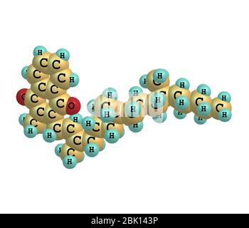 La phylloquinone (vitamine K 1) est une cétone aromatique polycyclique, basée sur la 2-méthyl-1,4-naphtoquinone, avec un substituant de phytyl-3 Banque D'Images