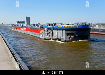Cargo sur Mittellandkanal, intersection de la voie navigable Magdeburg, pont de canal, Mittellandkanal, Elbe, Magdeburg, Saxe-Anhalt, Allemagne Banque D'Images
