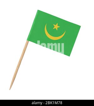 Petit drapeau de papier de Mauritanie sur bâton de bois, isolé sur blanc Banque D'Images