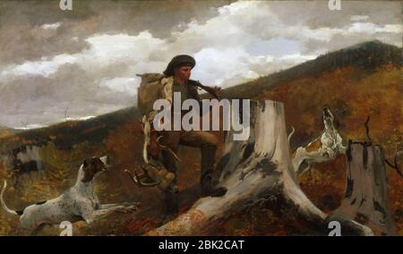 Winslow Homer - un huntsman et des chiens. Banque D'Images