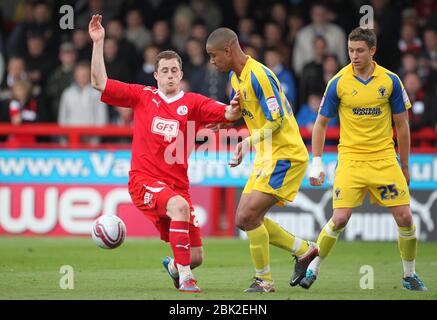 JAMES BOARDMAN / 07967642437 Scott Davies, de Crawley Town, a vu pendant le match de la division NPower entre Crawley Town et AFC Wimbledon au stade Broadfield de Crawley. 14 avril 2012. Banque D'Images