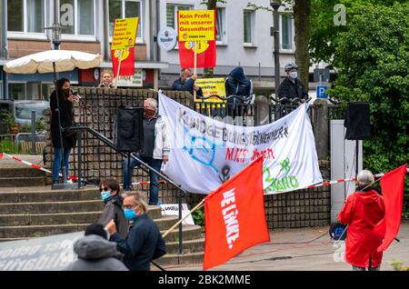 Manifestation le 1er mai, à Weberplatz à Essen, une alliance de partis et de groupes de gauche avait, en deuxième instance, devant l'OGG Münster Steptechier Banque D'Images