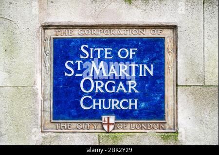 Martin Orgar plaque, Martin Lane, EC4, Londres Banque D'Images