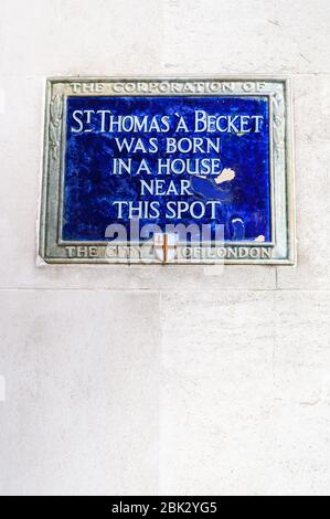 Plaque St Thomas a Becket, 90 Cheapside, EC2, Londres Banque D'Images