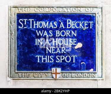 Plaque St Thomas a Becket, 90 Cheapside, EC2, Londres Banque D'Images