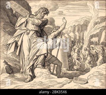 Moïse détruisant les tables, Golden Calf, ancien Testament, par Julius Schnorr von Carolsfeld, 1860 Banque D'Images