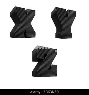 Rendu tridimensionnel de l'alphabet de texture en fibre de carbone noire, lettres Z à Z Banque D'Images