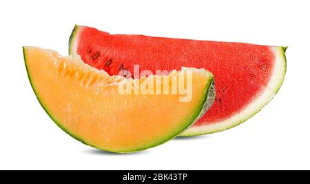 Le melon et la pastèque isolé sur fond blanc Banque D'Images