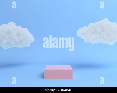 Podium pastel avec nuage sur fond pastel. rendu 3d Banque D'Images