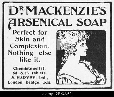 Publicité de médecine ancienne du début des années 1900, avant l'aube des normes de publicité. Histoire de la publicité et de la fabrication de savon, de la publicité médicale, de l'huile de serpent. Banque D'Images