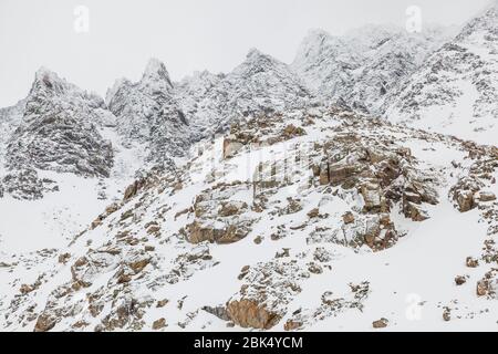 Pics de montagne en poudre avec neige fraîche à Mayflower Gulch, Tenmile Range, Colorado. Banque D'Images