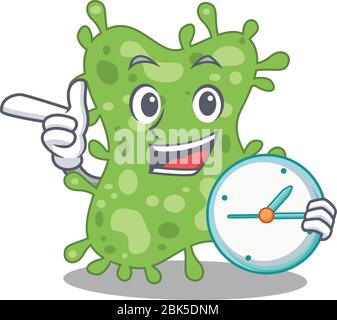 Salmonella enterica mascotte concept souriant avec horloge Illustration de Vecteur